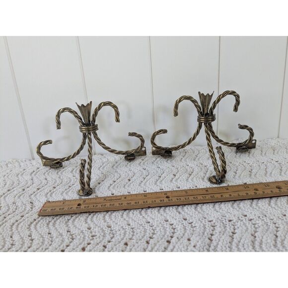 2 Vintage Twisted Rope Wall Shelf Brackets - Hollywood Regency Style - Gold - Picture 3 of 6